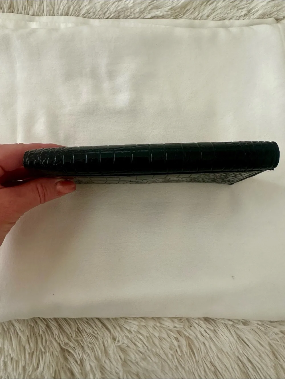 KENNETH COLE REACTION Black Croc Embossed Patent Snap Wallet Checkbook Clutch